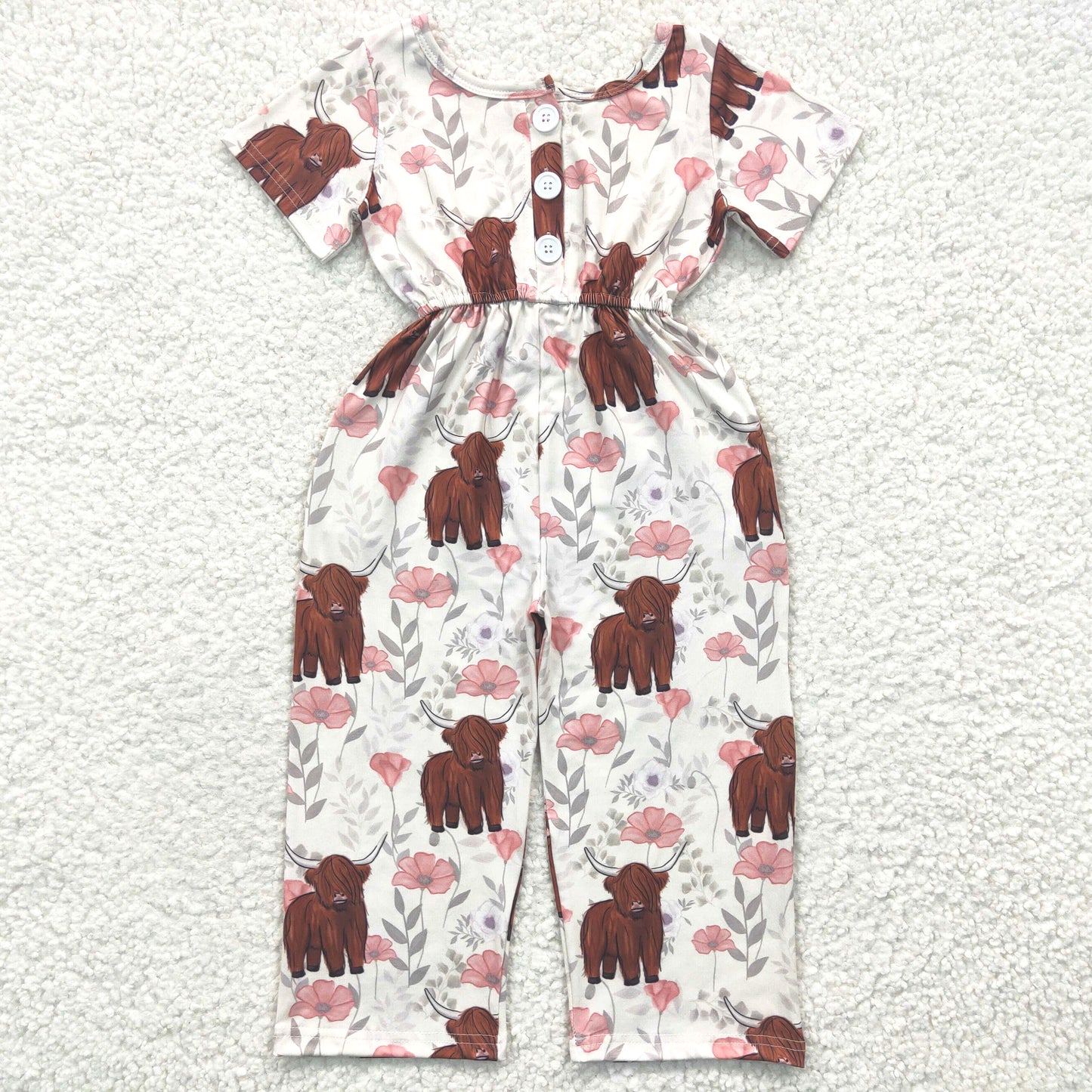 girl's clothing jumpsuit with pocket highland cow print