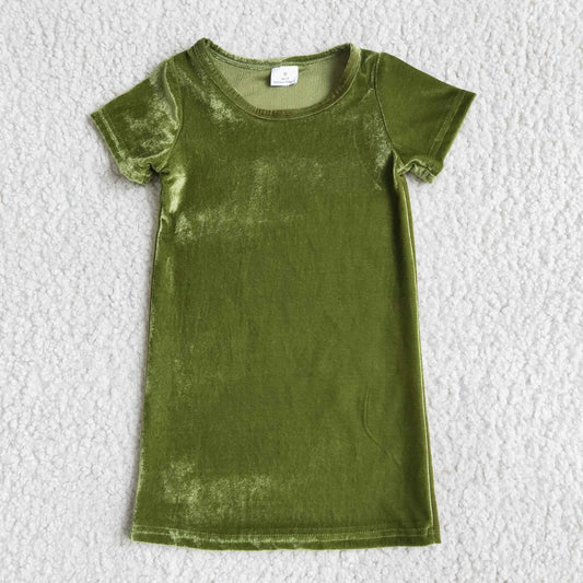 Green Short Sleeve Velvet Dress