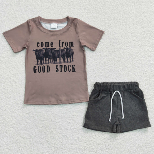 cow print grey jogger shorts set for boy come from good stock