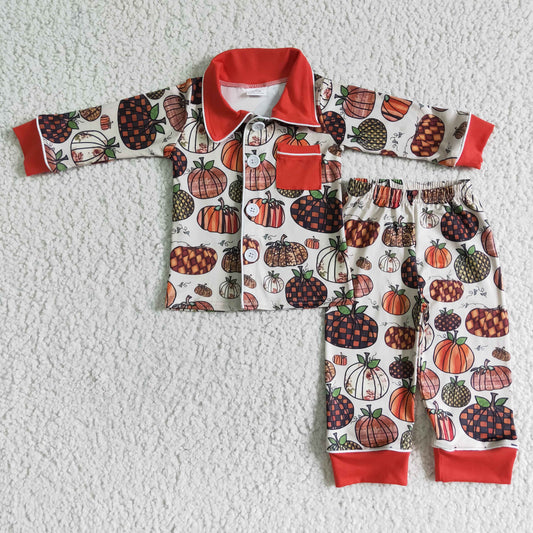 autumn boy pimpkin button pajamas