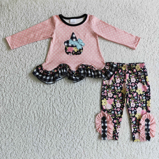 pink fall flower ruffle outfit girls clothing