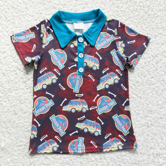 cartoon dinosaur polo button t-shirt boy's top