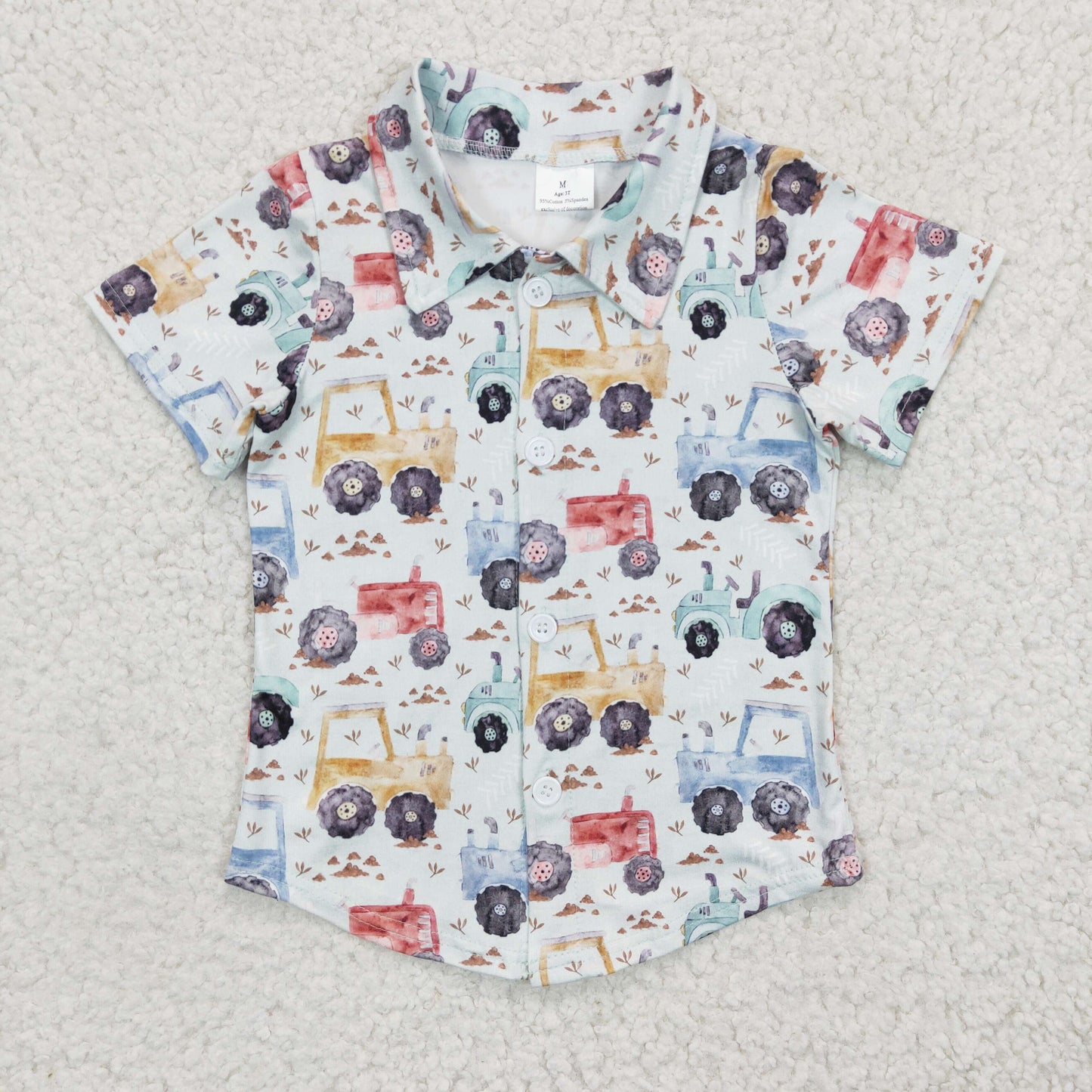 short sleeve button shirt boy farm truck