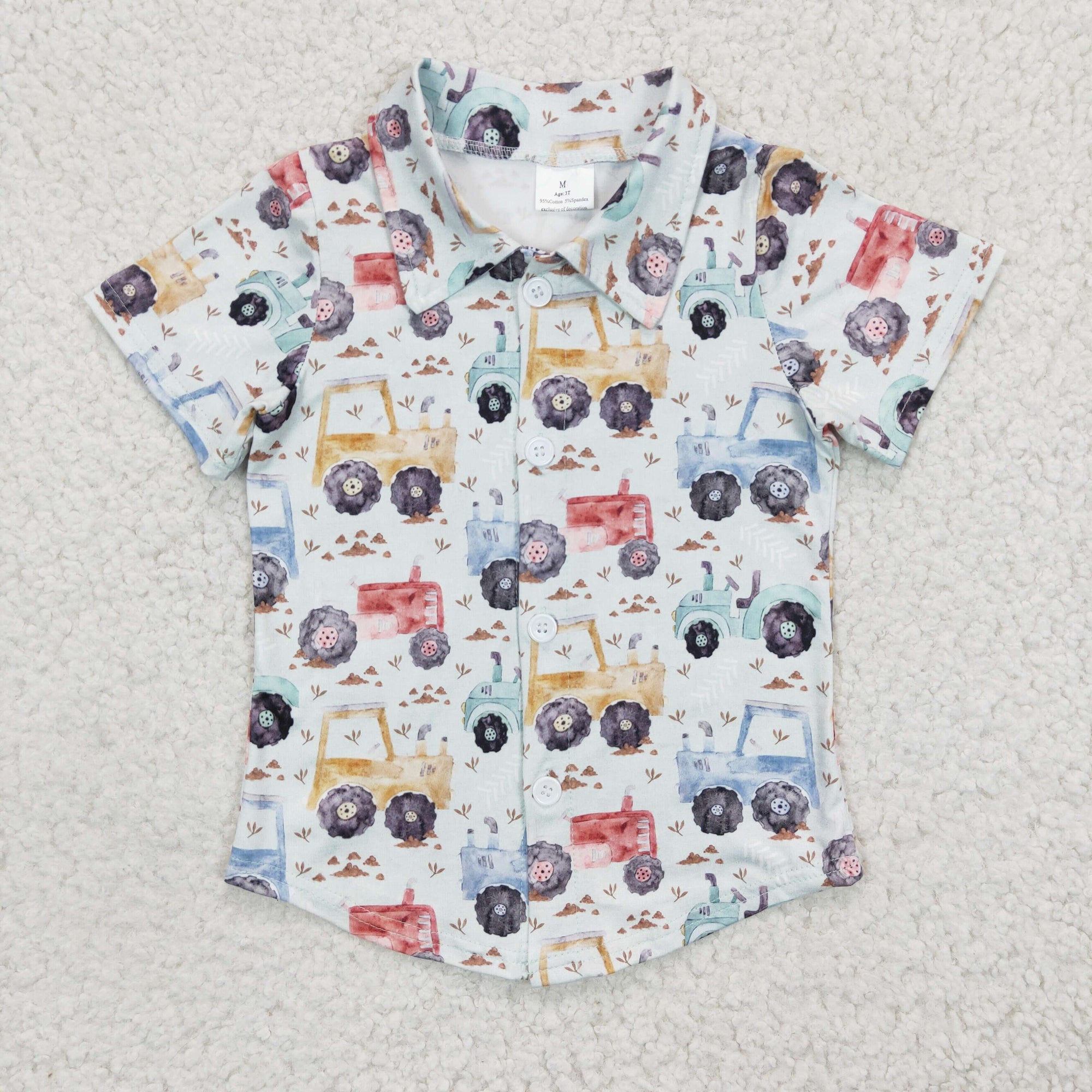 short sleeve button shirt boy farm truck