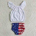 red white blue stars and stripe infant bummie set