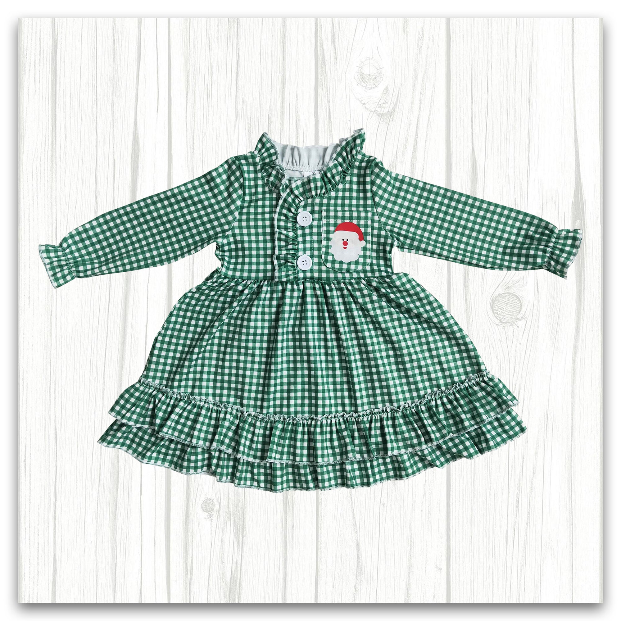 Santa Embroidery Plaid Sleep Ruffle Dress