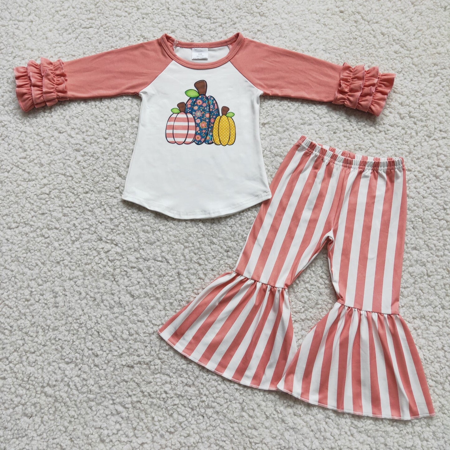 Stripe Dots Floral 3 Pumpkin Print
