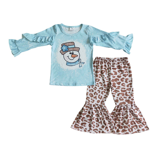 girl winter clothing blue snowman pants outfit