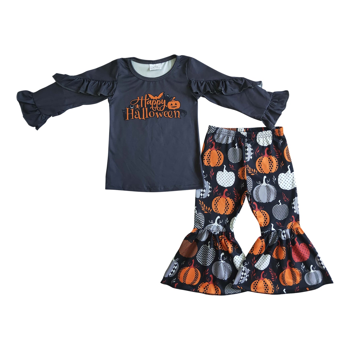 ruffle black long sleeve stripe dots pumpkin outfit for halloween