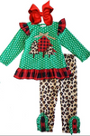 Green Dots Christmas Tree Print Leggings Outfit