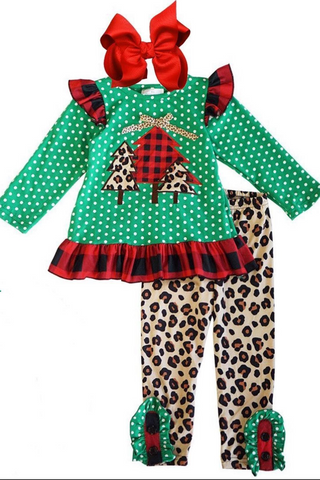 Green Dots Christmas Tree Print Leggings Outfit