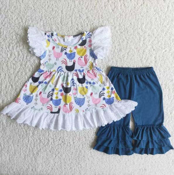 Colorful Chickens capris set