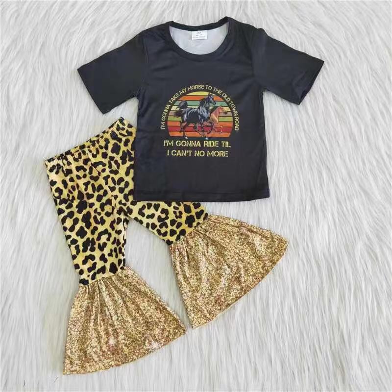 horse leopard bell bottom set