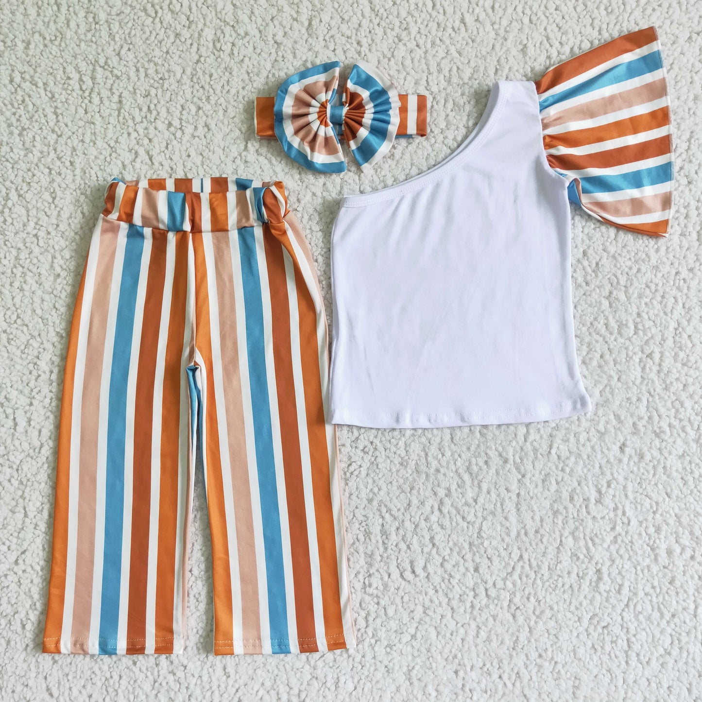 one sleeve colorful stripe bell bottom outfit