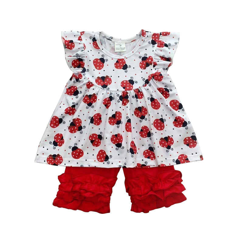 Pre-Order baby girl's outfit ladybug red ruffle shorts set