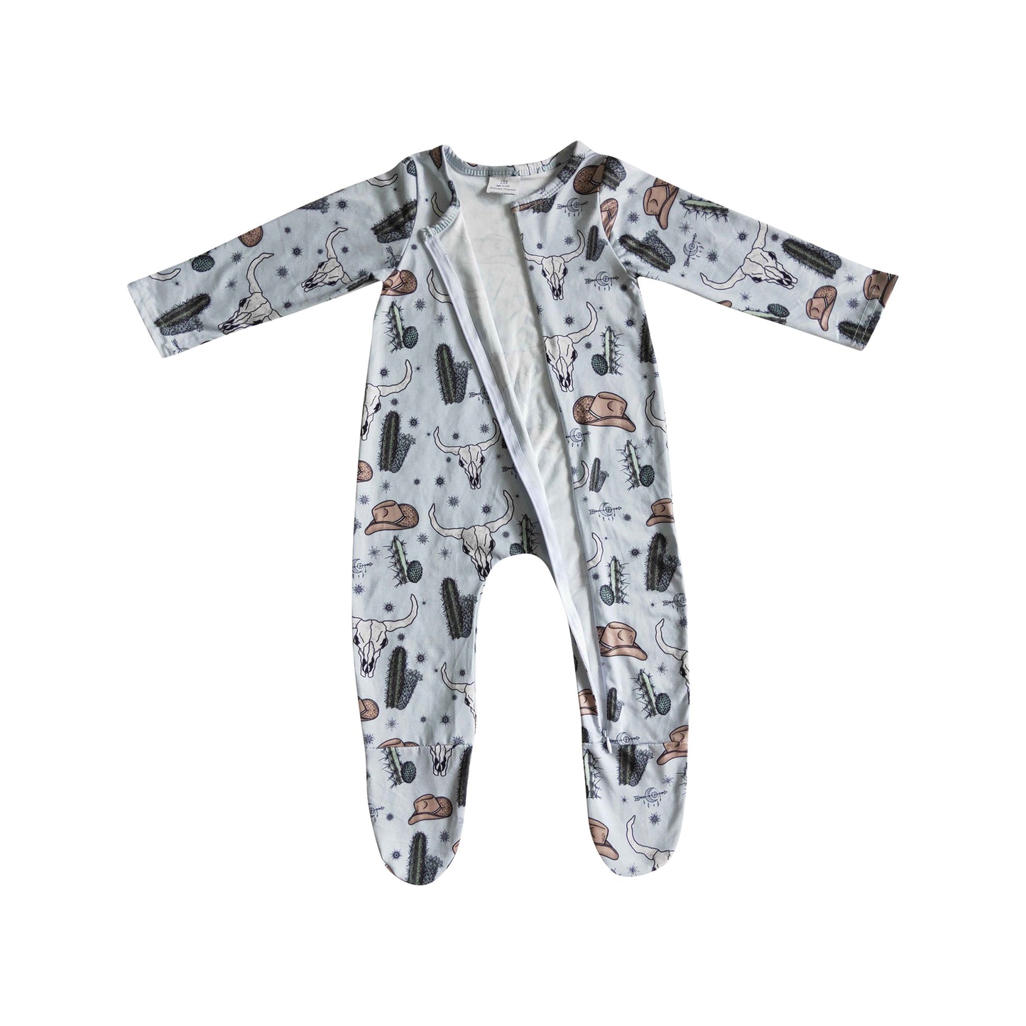 newborn baby western cowboy footed romper with zip