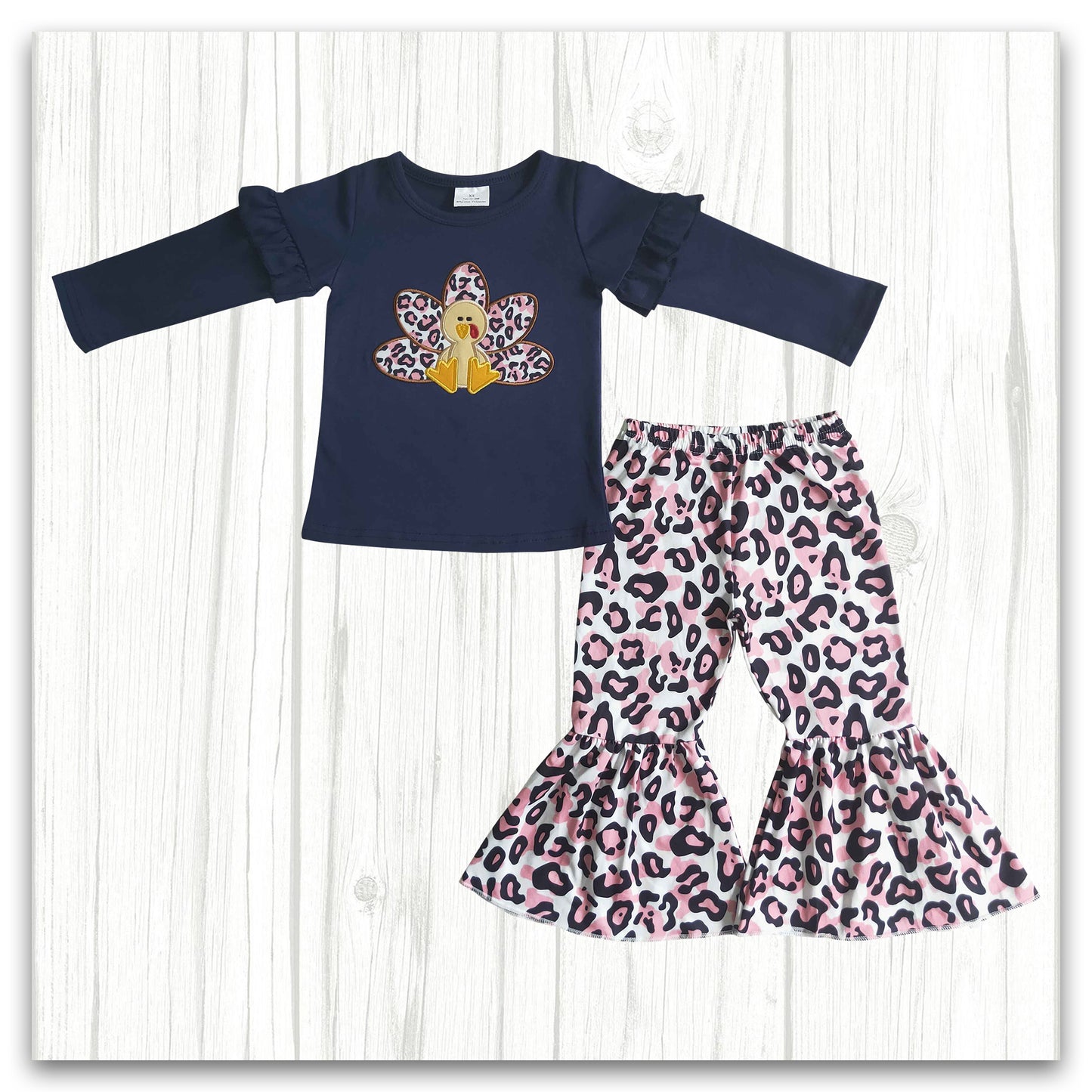 girl turkey embroidery outfit leopard pants set for thanksgiving day