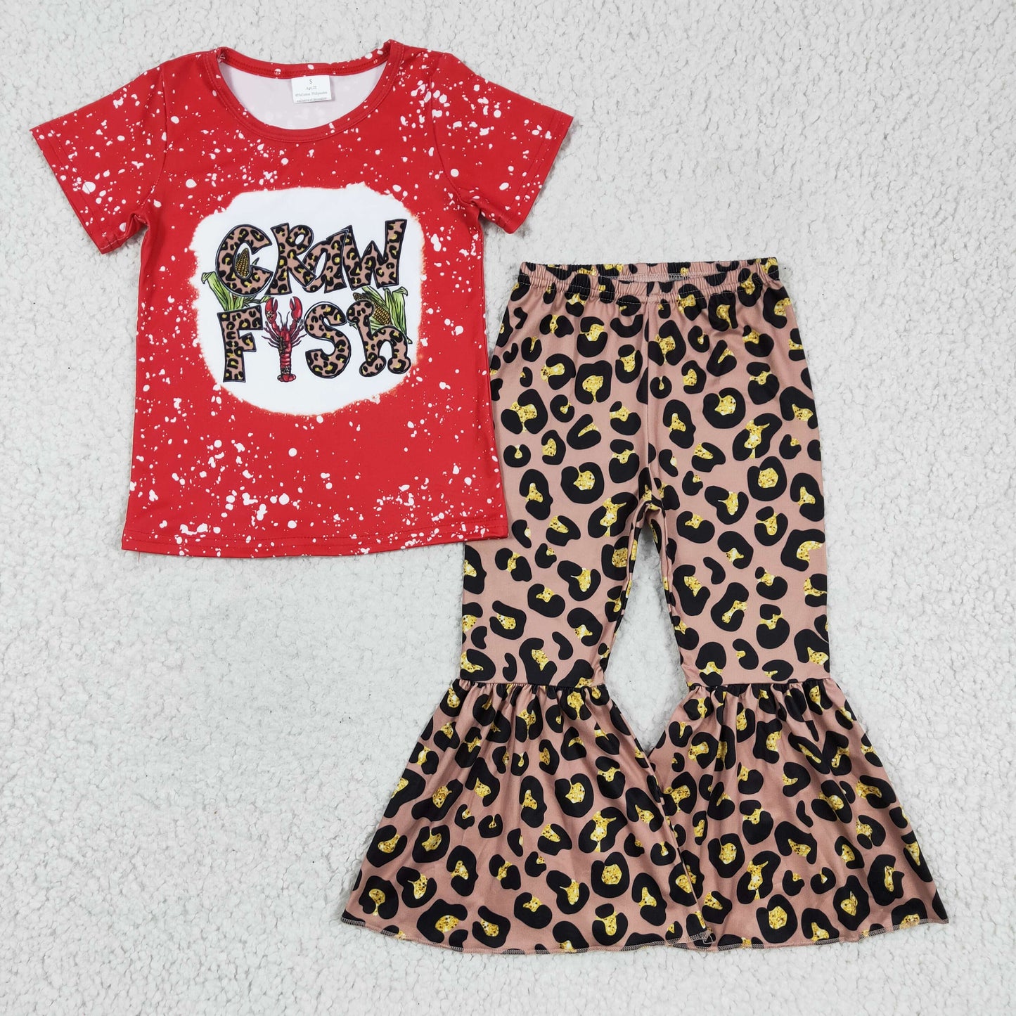 red craw fish leopard girls clothing set