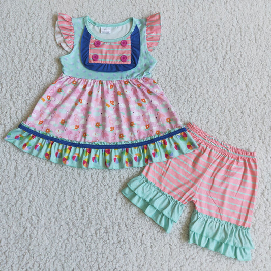 flamingo tunic striped shorts set girl summer clothing