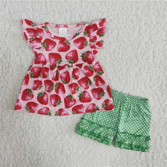 strawberry shorts set girl’s outfit summer