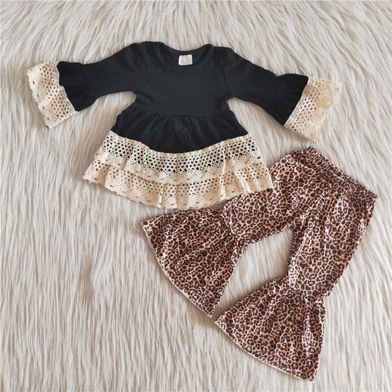 cotton black lace outfit cheetah bell set