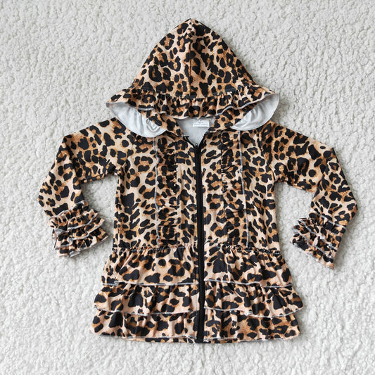 Leopard Ruffle Hoodie Coat