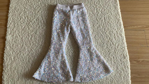 White Sequins Bells Pants