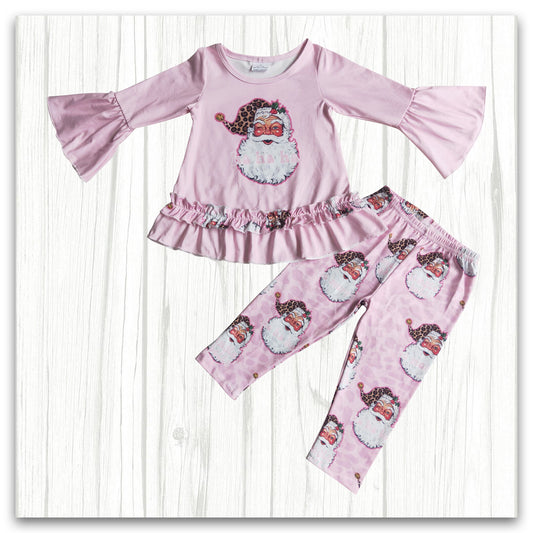 girl pink santa outfit legging set for christmas
