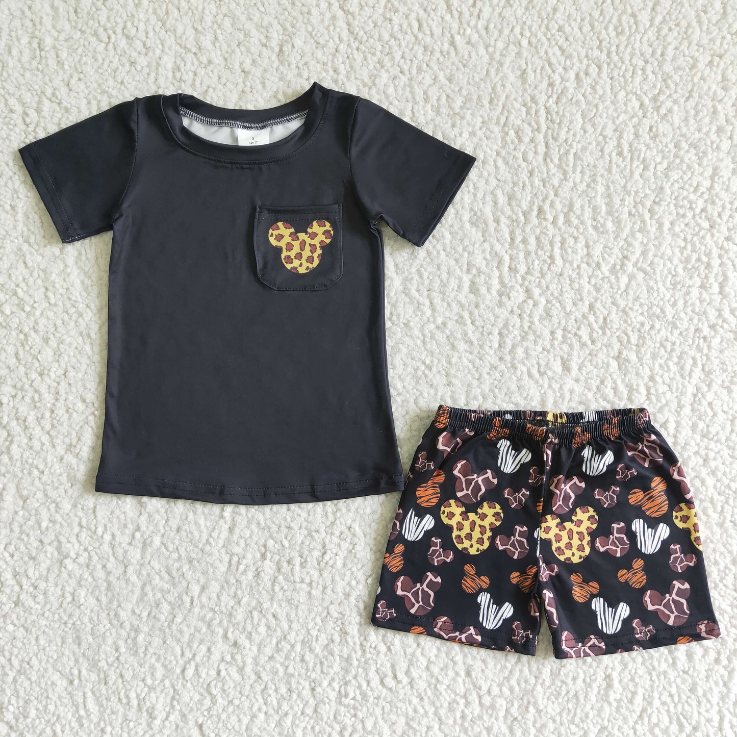 boy's outfit black animal mouse shorts set