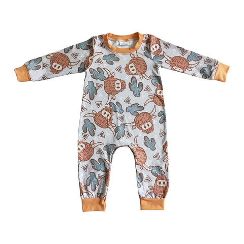 cute long sleeve highland cow romper
