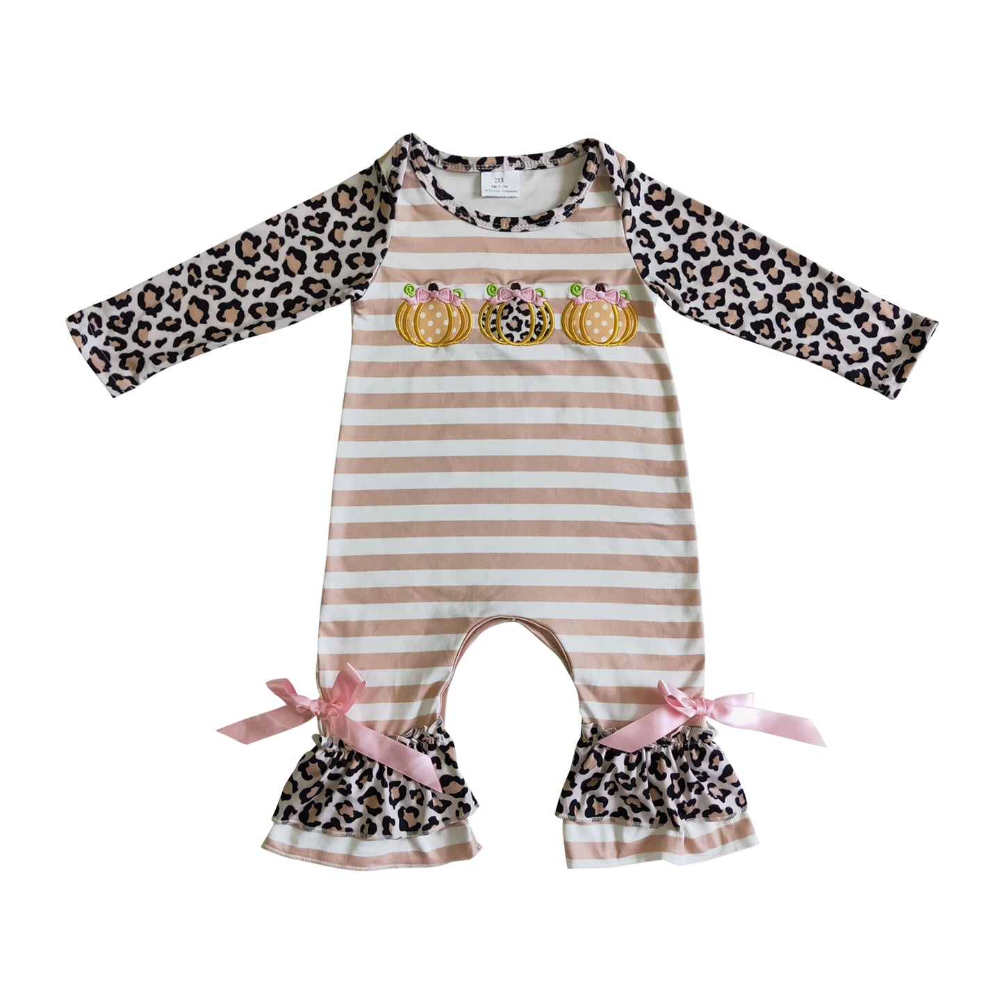 baby girl 3 pumpkins embroidery stripe ruffle romper for fall