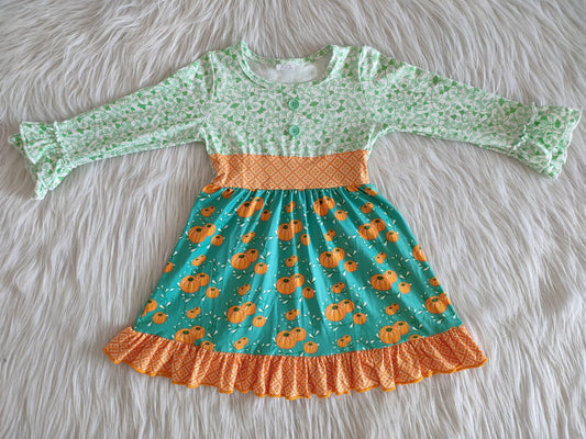 Pumpkin Print Fall Girls Dress