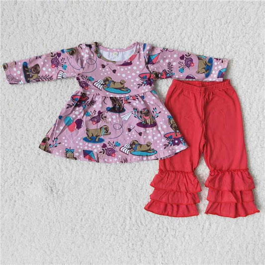 Dog Read Book Ruffle Pants Set