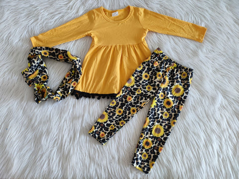 3pcs Outfit Leopard Sunflower Leggings Set