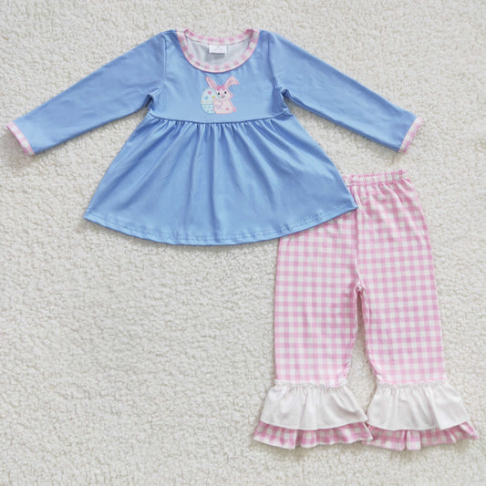 easter embroidery outfit blue pink ruffle pants set