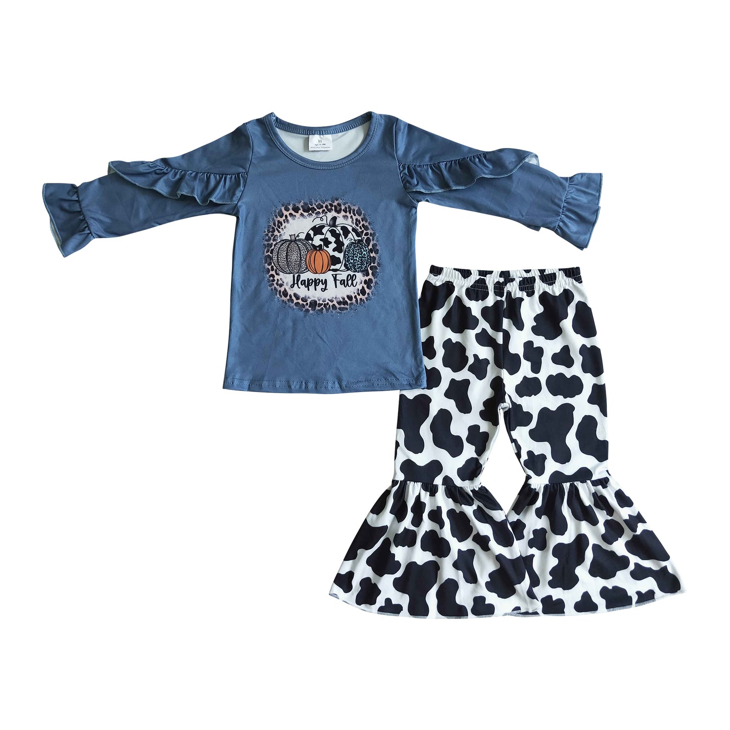 fall clothing girl pumpkin outfit cow pants set