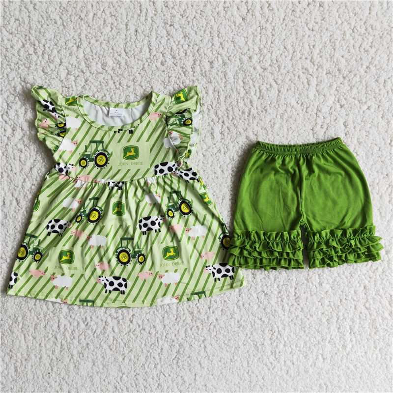 farm tractor green icing shorts set
