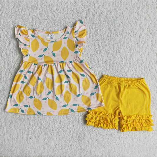 lemon print yellow shorts set