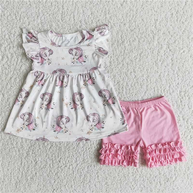 unicorn print pink shorts set