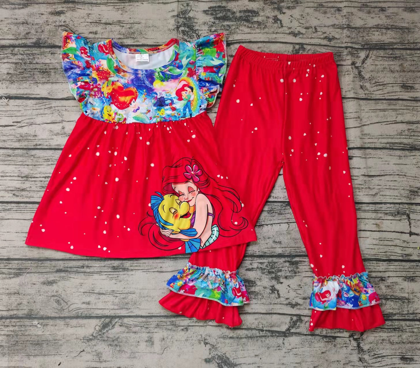 girl's outfit red mermaid pants set clothing