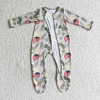 farm print baby romper with zip