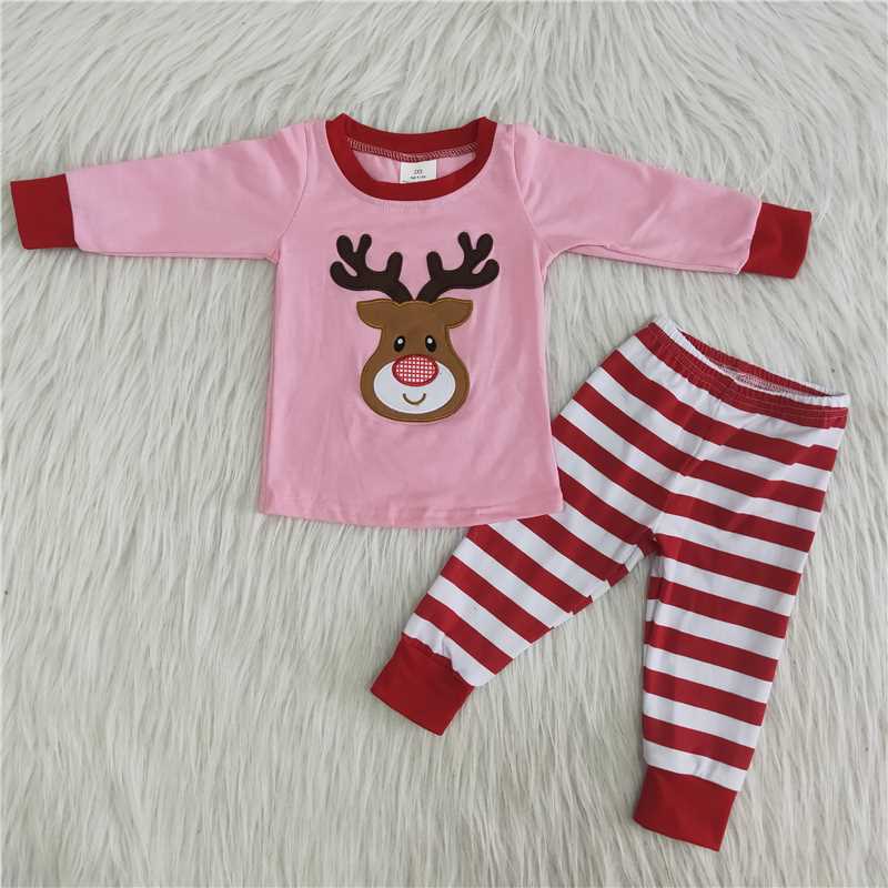 Cotton Pink Deer Embroidery Pajamas
