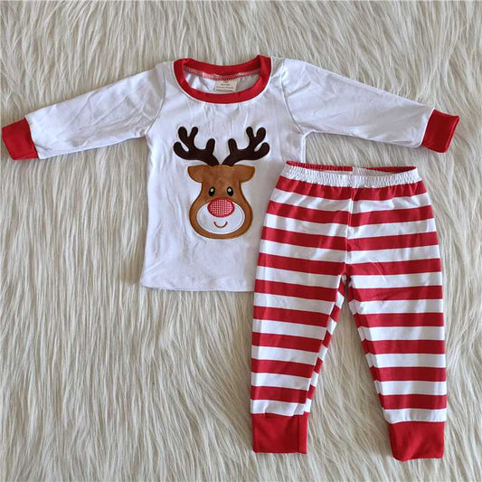 Cotton White Deer Embroidery Pajamas