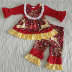 Snowflake Deer Ruffle Pants Set for Christmas