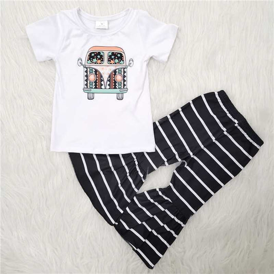 white car tee kids clothing hippy stripes pants set