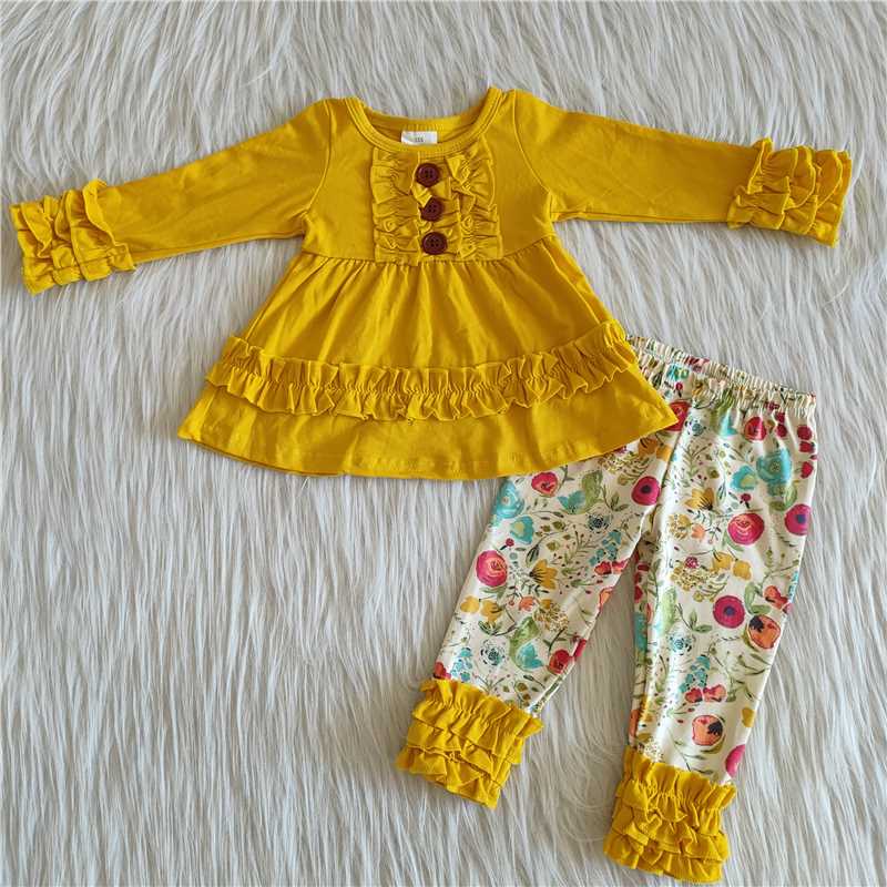ruffle yellow top floral legging set girl fall clothing