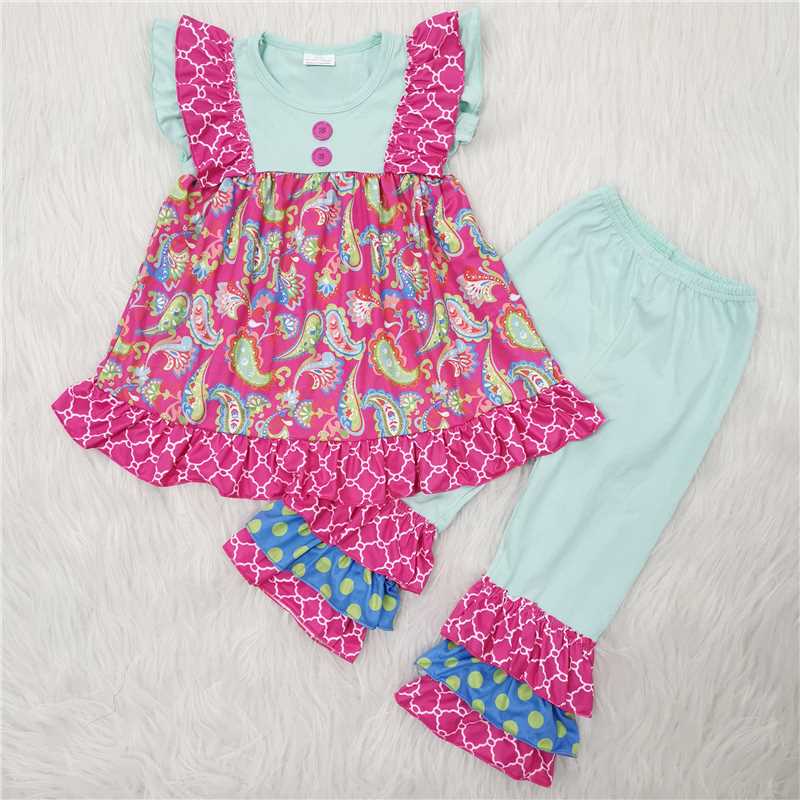 Hot Pink and Blue Ruffle Pants Set C3-21