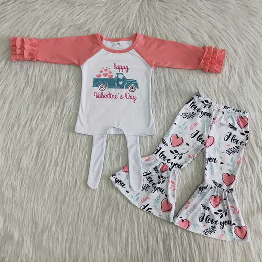 Pink Long Sleeve Truck Heart Shirt Bells Set