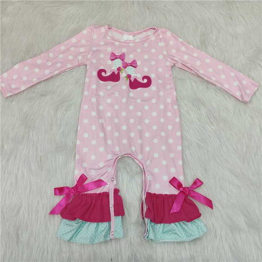 christmas baby girl pink dots romper boot