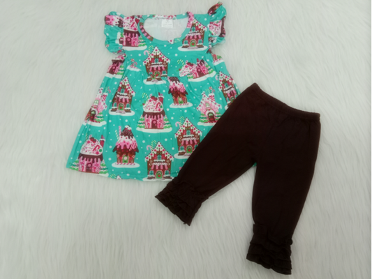 Cake House Black Cotton Ruffle Pants Set